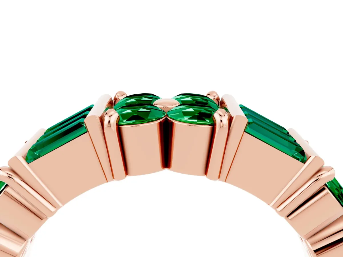 Channel Set Round and Baguette Emerald Anniversary Band with Prong Setting Rose gold