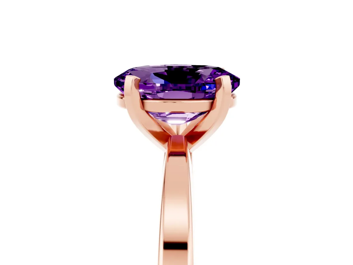 Oval Cut Amethyst Solitaire Engagement Ring with Classic Band and Four-Prong Setting Rose gold