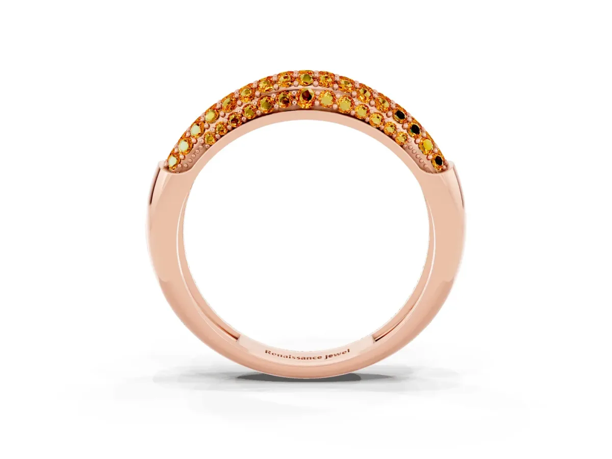 Three-Row Pavé Round Citrine Dome Band Rose gold