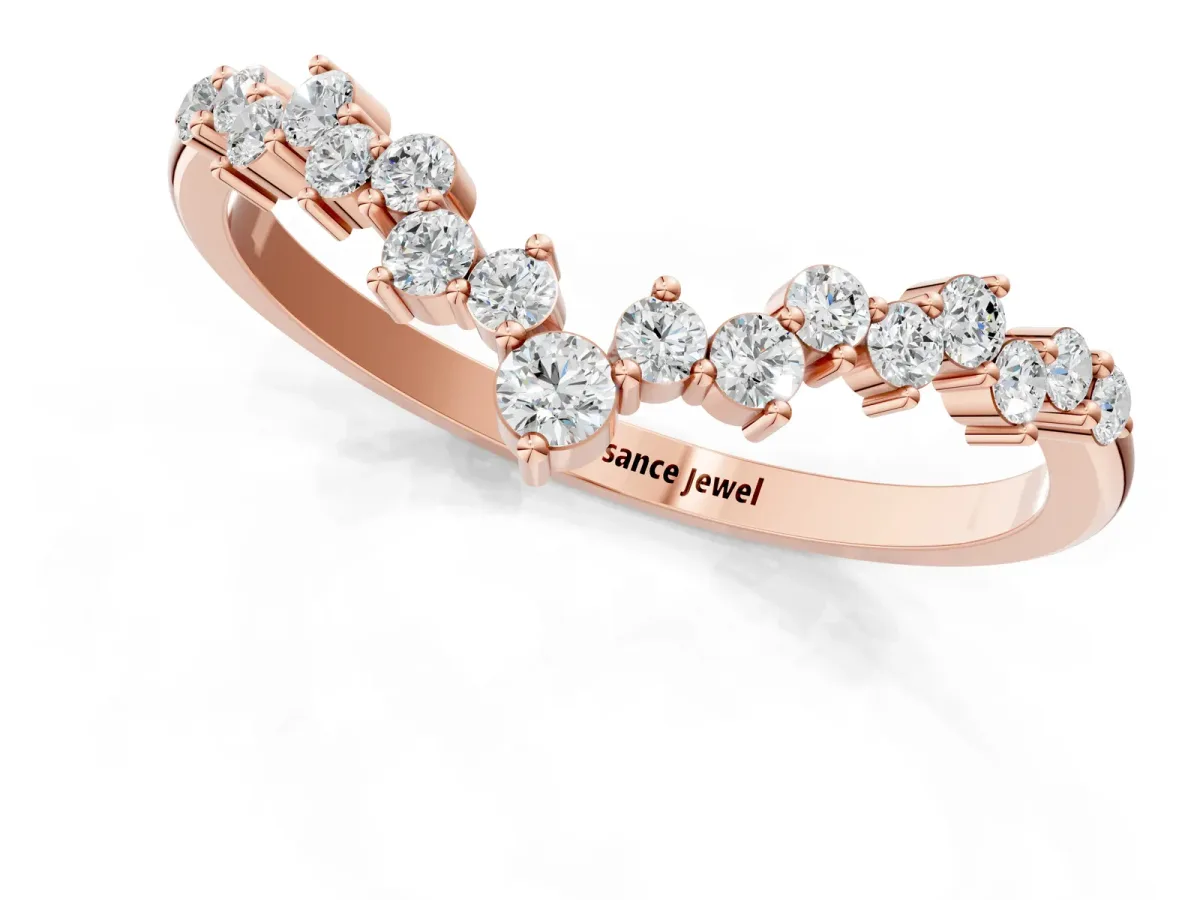 V-Shaped Diamond Cluster Curved Band with Round Brilliant Cut Stones and Prong Setting Rose gold