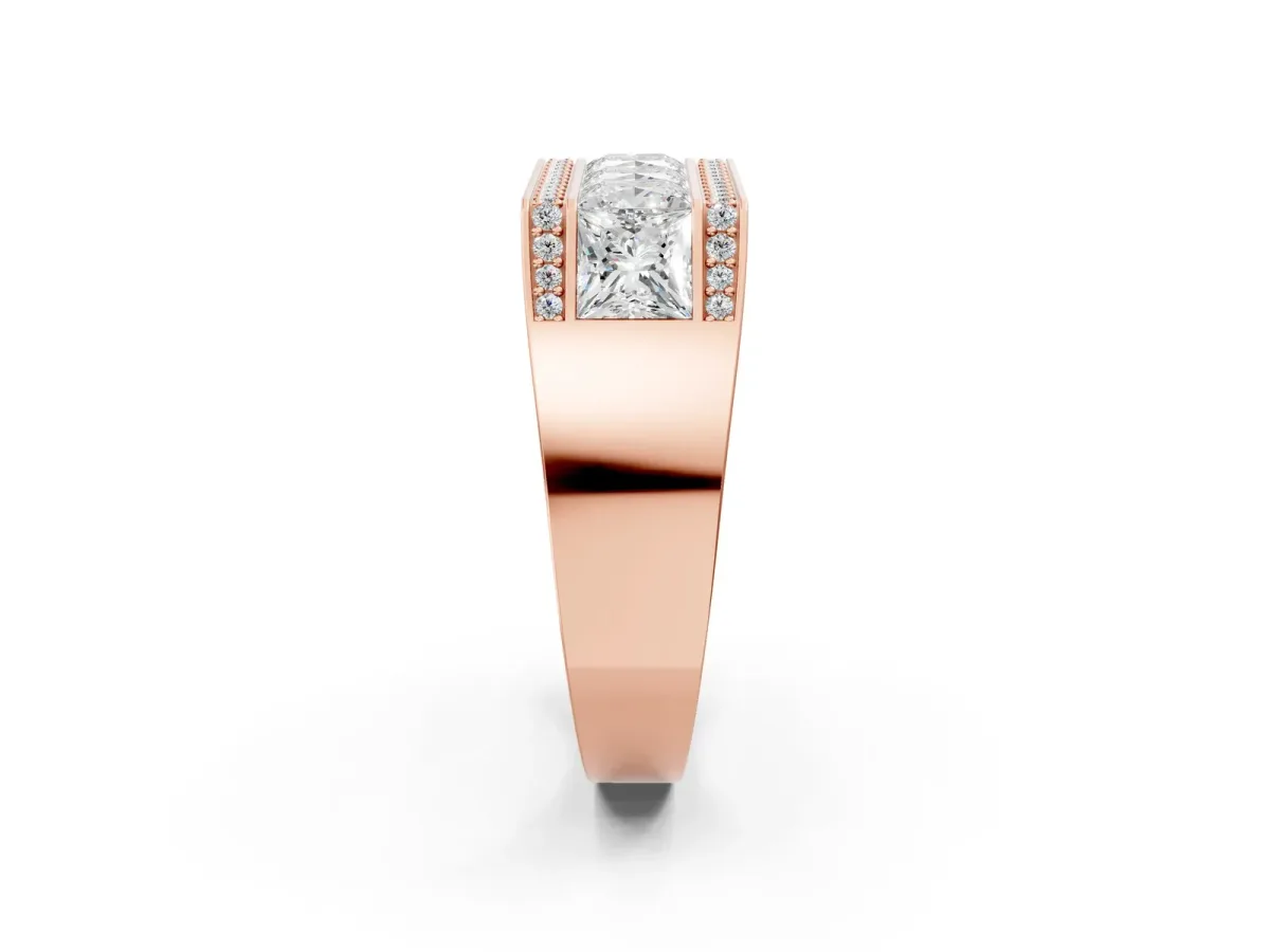 Princess and Round Diamond Channel Pavé Mens Band Rose gold