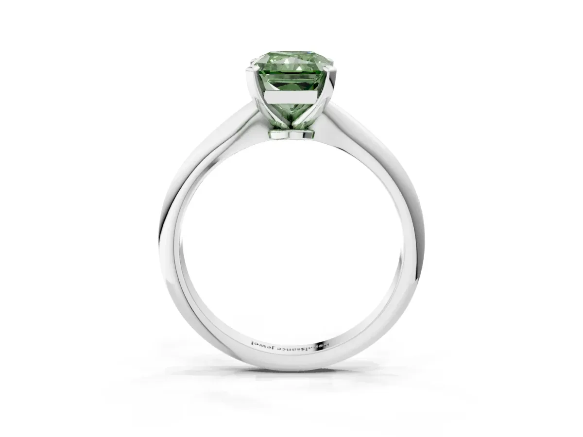 Fancy Green Radiant Cut Diamond Solitaire Engagement Ring with Classic Band and Four-Prong Setting Silver