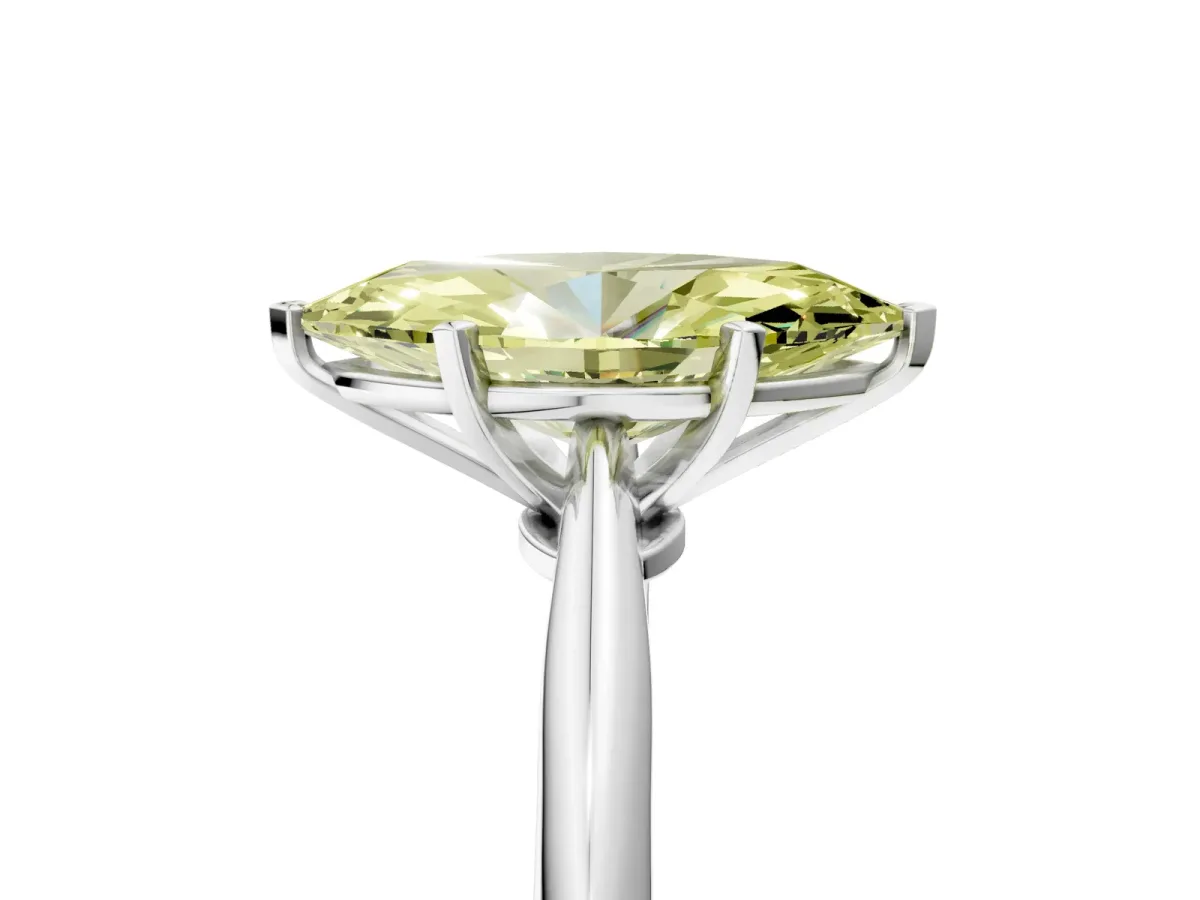 Fancy Yellow Marquise Cut Diamond Solitaire Engagement Ring with Classic Band and Four-Prong Setting Silver