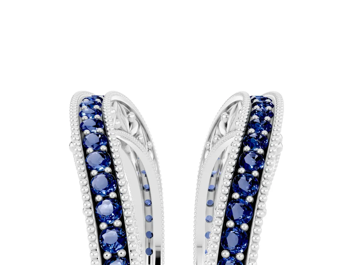 Round Blue Sapphire Milgrain Eternity Band with Channel Setting Platinum