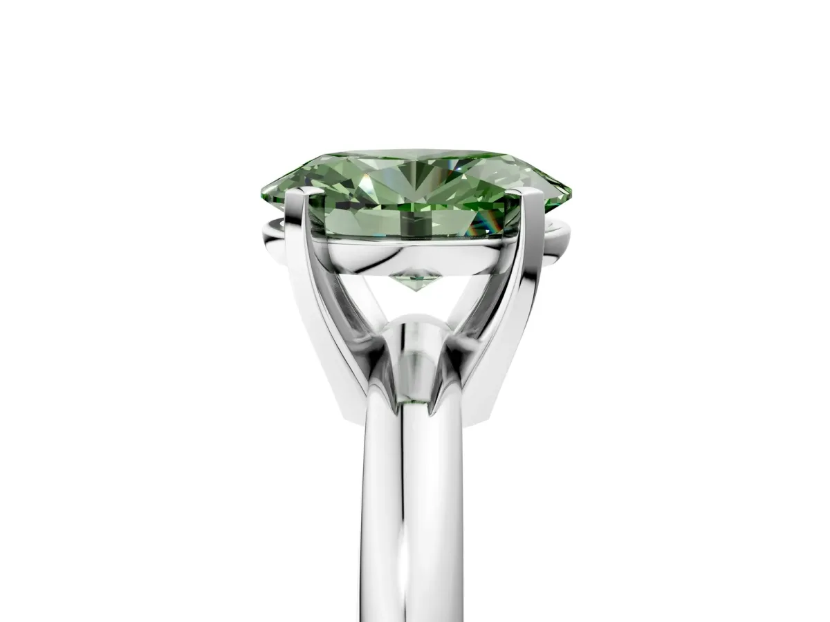 Fancy Green Oval Cut Diamond Solitaire Engagement Ring with Round Band and Four-Prong Setting Silver