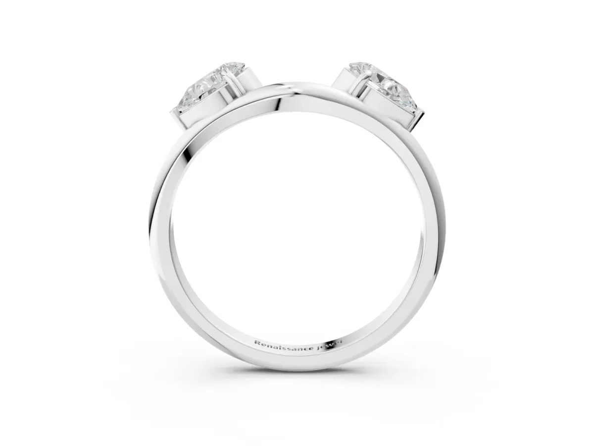 Two-Stone Pear Diamond Bypass Ring with Prong Setting White gold