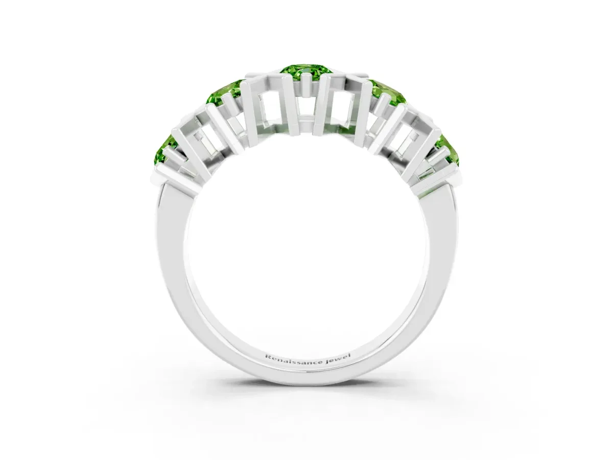 Round Peridot Channel Set Band with X-Prong Detail Platinum