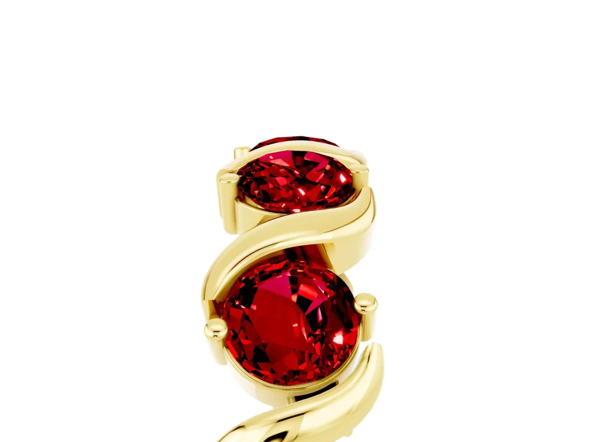Round Ruby Half Eternity Band with Wave Prong Setting Yellow gold