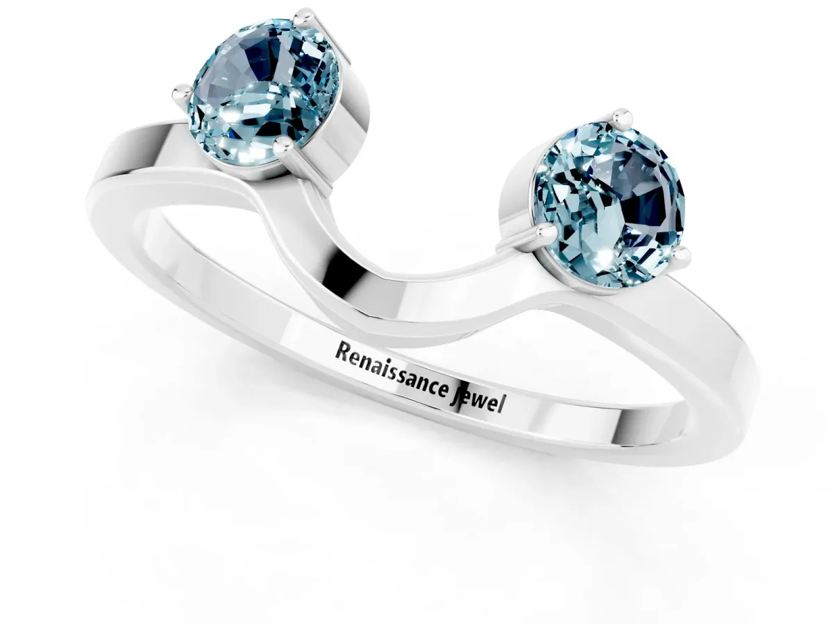 Dual Round Aquamarine Open Band Ring with Prong Setting Silver