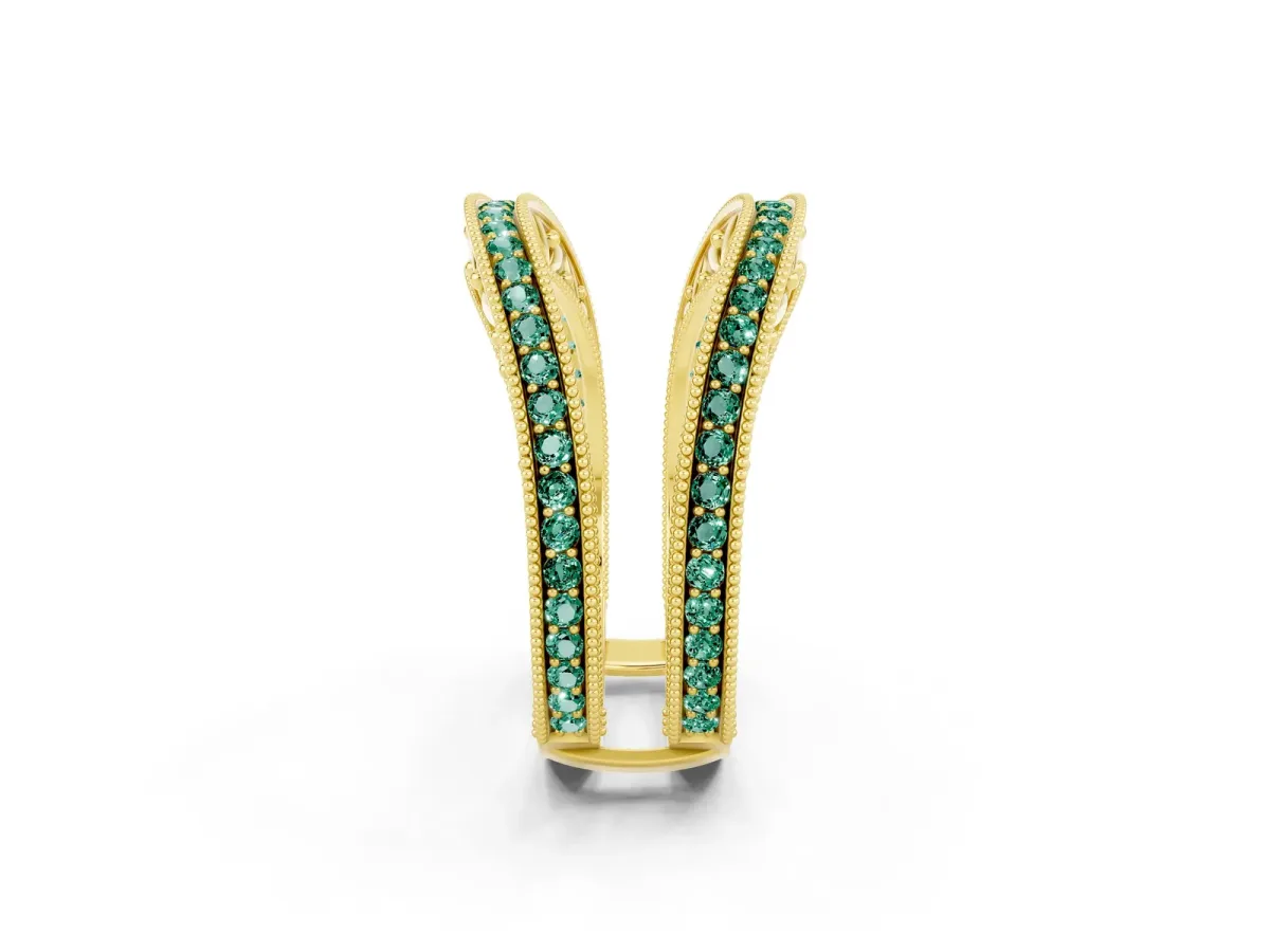 Round Green Sapphire Milgrain Eternity Band with Channel Setting Yellow gold