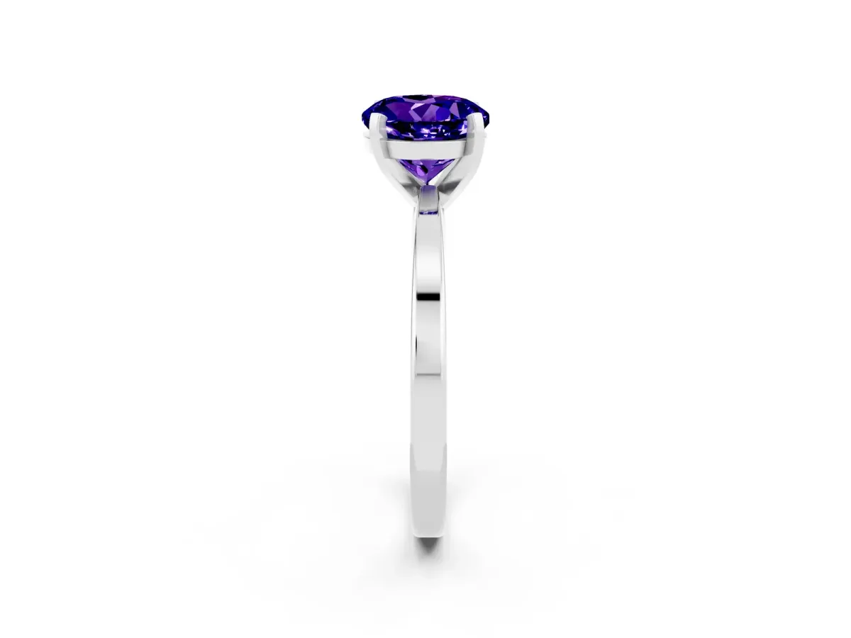 Round Cut Tanzanite Solitaire Engagement Ring with Classic Band and Four-Prong Setting Silver