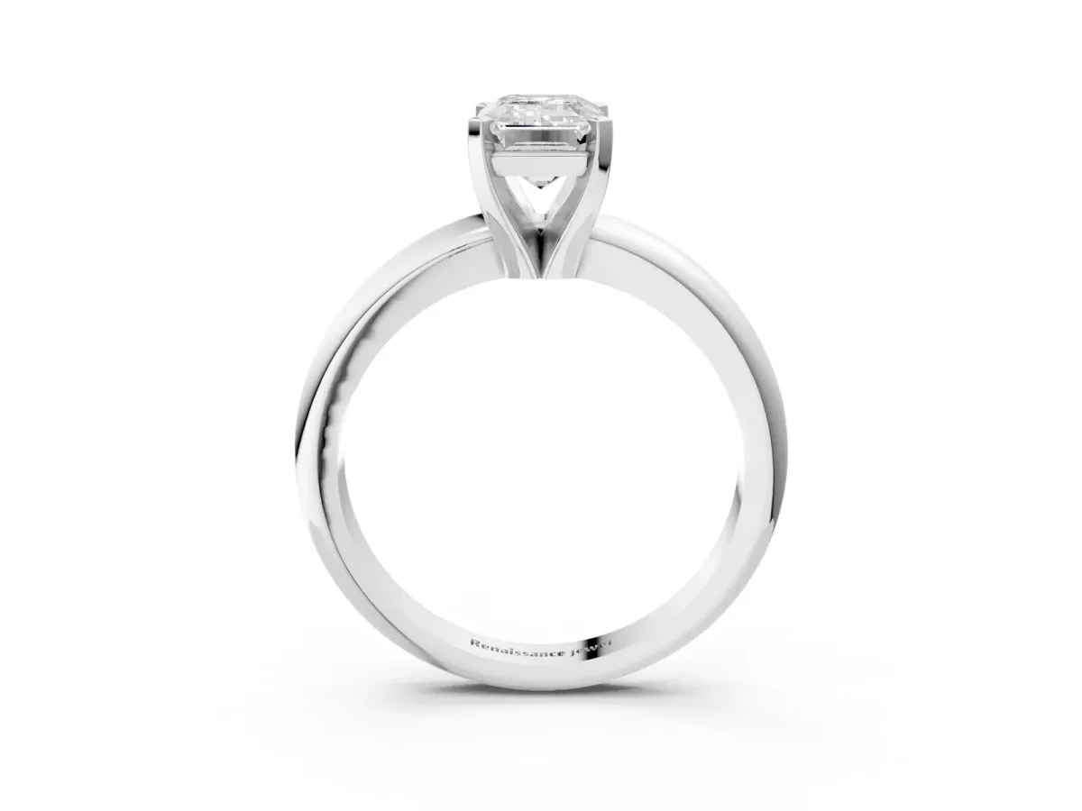 Emerald Cut Diamond Solitaire Engagement Ring with Round Band and Four-Prong Setting Silver
