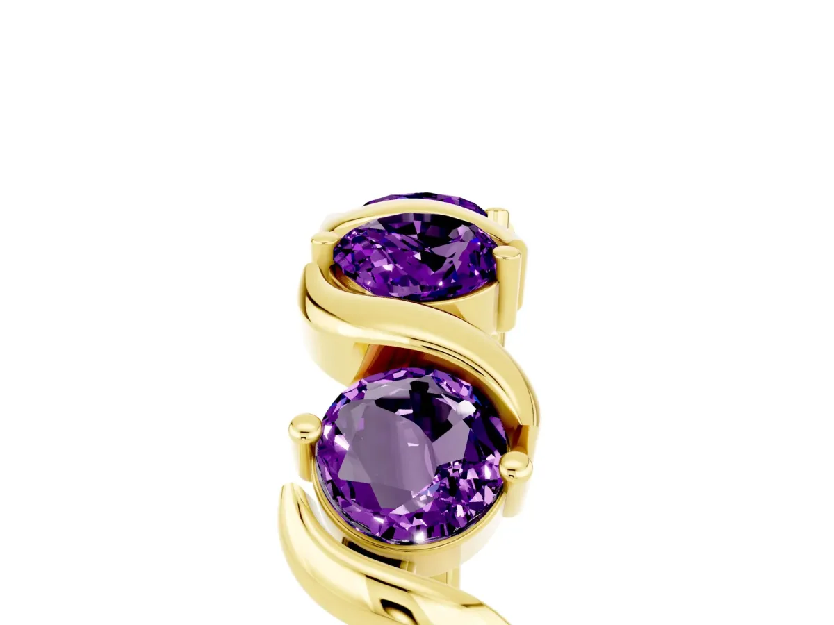 Six-Stone Round Amethyst Wave Band with Shared Prong Setting Yellow gold
