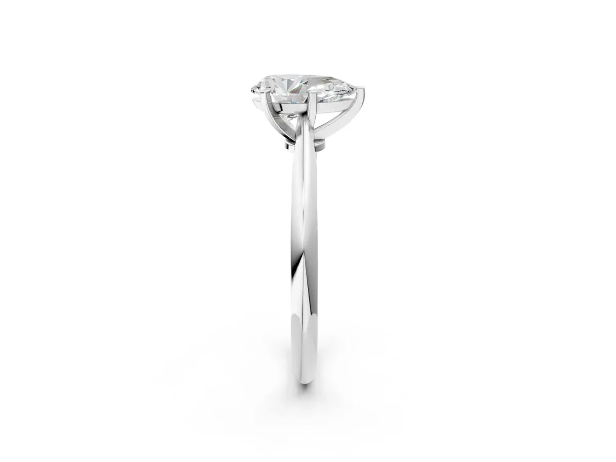 Pear Cut Diamond Solitaire Engagement Ring with Classic Band and Four-Prong Setting Silver