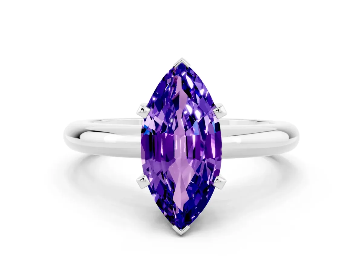 Marquise Cut Tanzanite Solitaire Engagement Ring with Round Band and Four-Prong Setting Silver