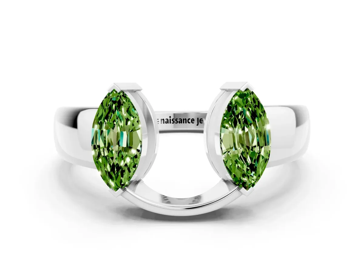 Marquise Peridot Open Band Ring with Tension Setting Silver