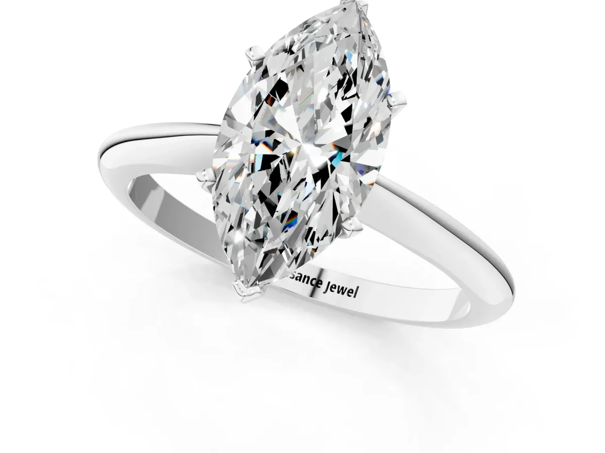Marquise Cut Diamond Solitaire Engagement Ring with Classic Band and Four-Prong Setting Silver