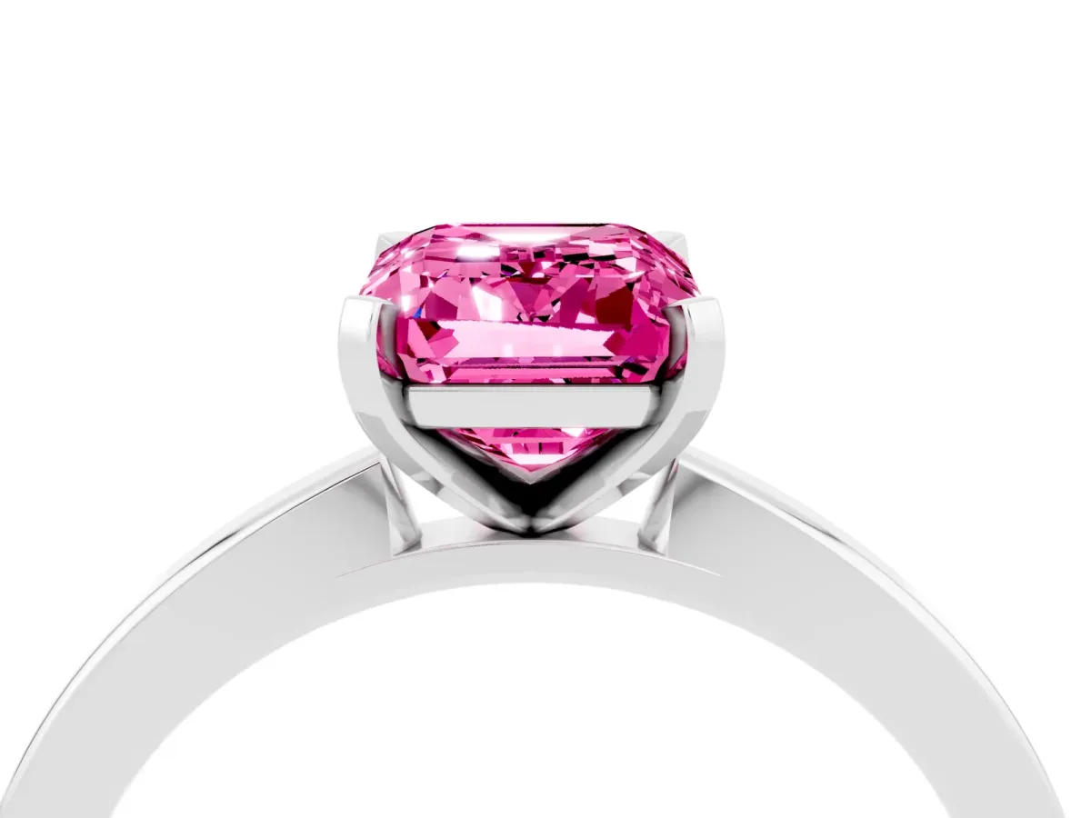 Emerald Cut Pink Sapphire Solitaire Engagement Ring with Classic Band and Four-Prong Setting Silver