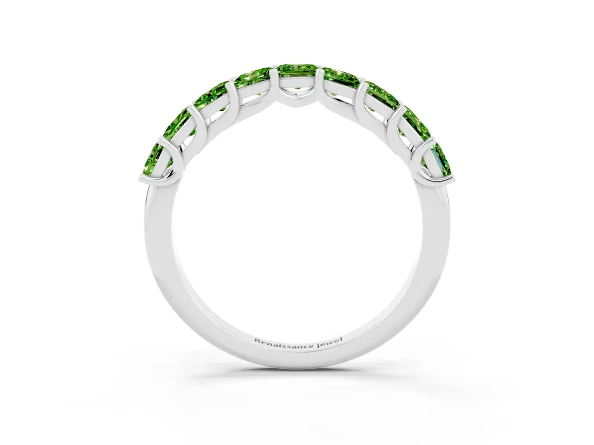 Princess Cut Peridot Channel-Set Eternity Band with Prong Setting Platinum