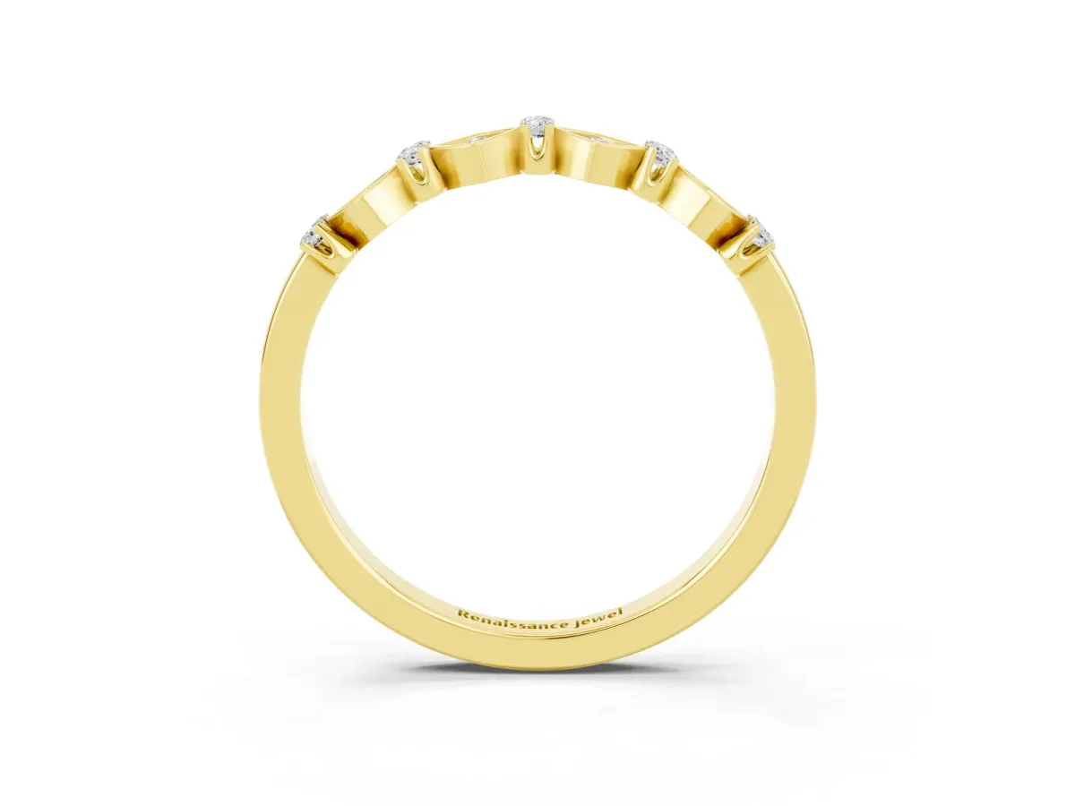 Pavé Cushion Moissanite Cluster Eternity Band with Prong Setting Yellow gold