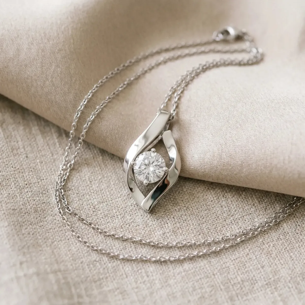 Round Diamond Bezel-Set Leaf Pendant White gold