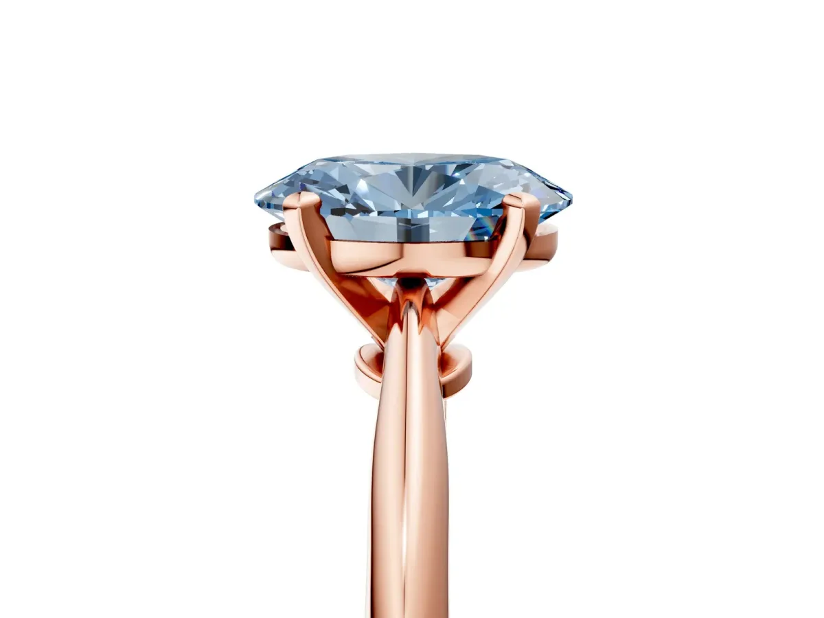 Fancy Blue Oval Cut Diamond Solitaire Engagement Ring with Classic Band and Four-Prong Setting Rose gold