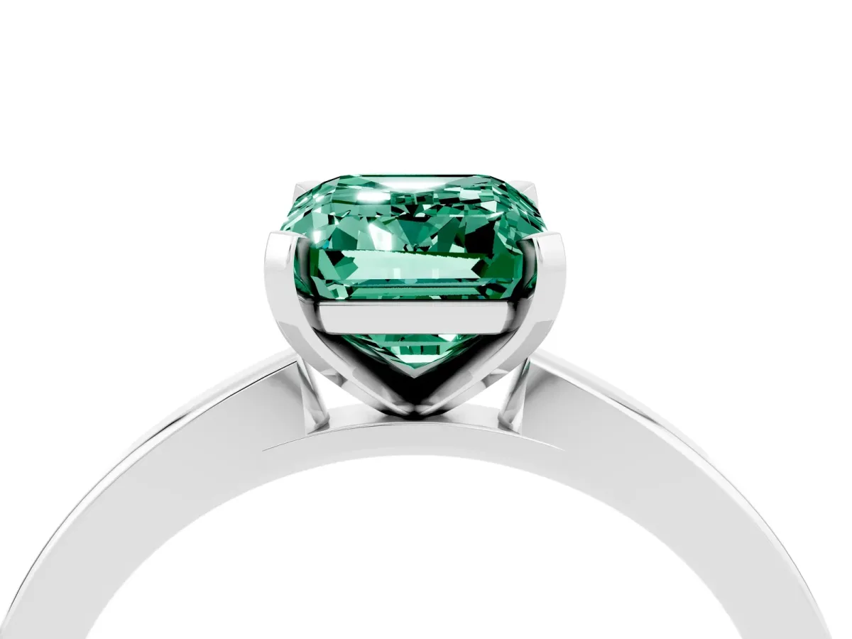 Emerald Cut Green Sapphire Solitaire Engagement Ring with Classic Band and Four-Prong Setting Silver
