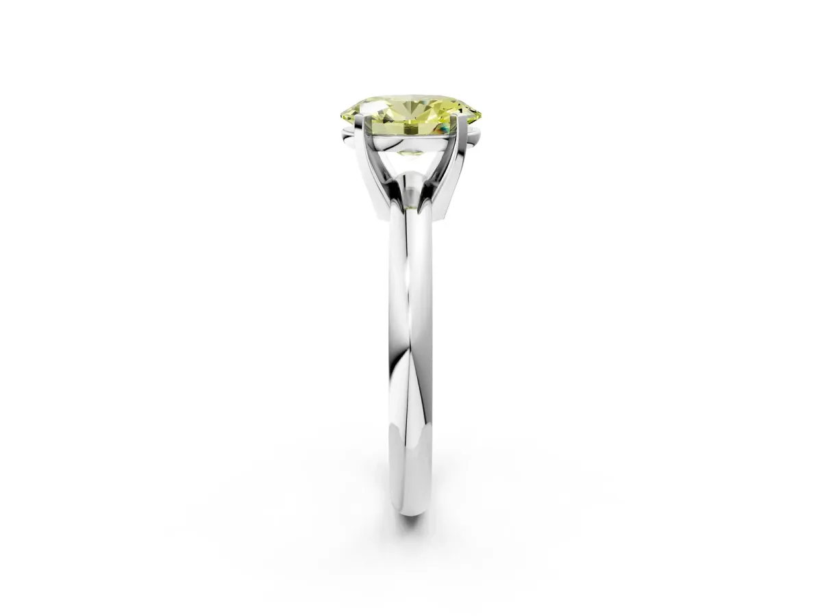 Fancy Yellow Oval Cut Diamond Solitaire Engagement Ring with Round Band and Four-Prong Setting Platinum