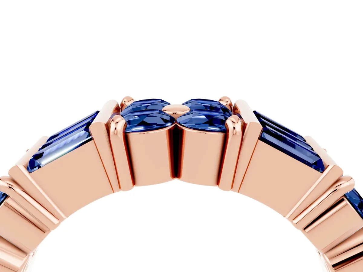 Channel Set Round and Baguette Blue Sapphire Anniversary Band with Prong Setting Rose gold