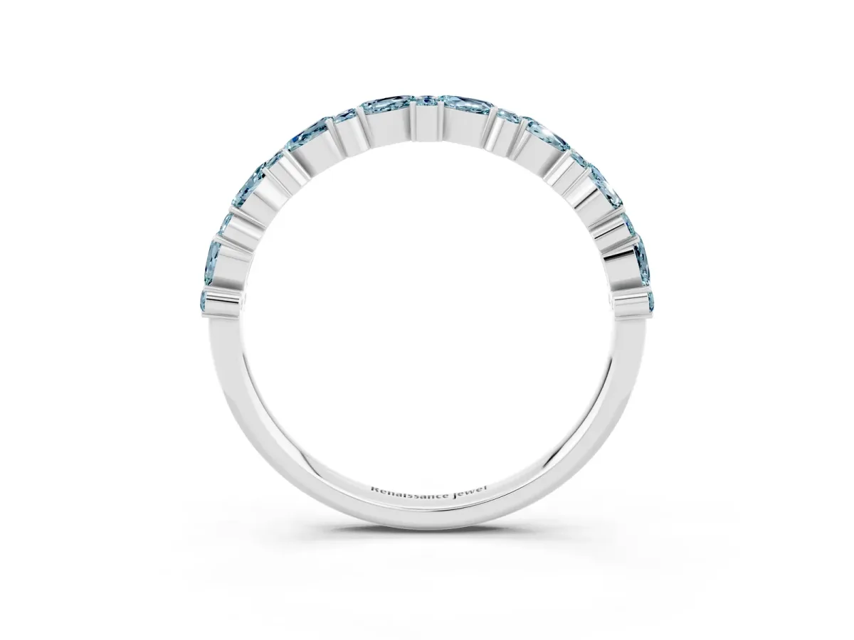 Pear and Round Aquamarine Wedding Band Platinum
