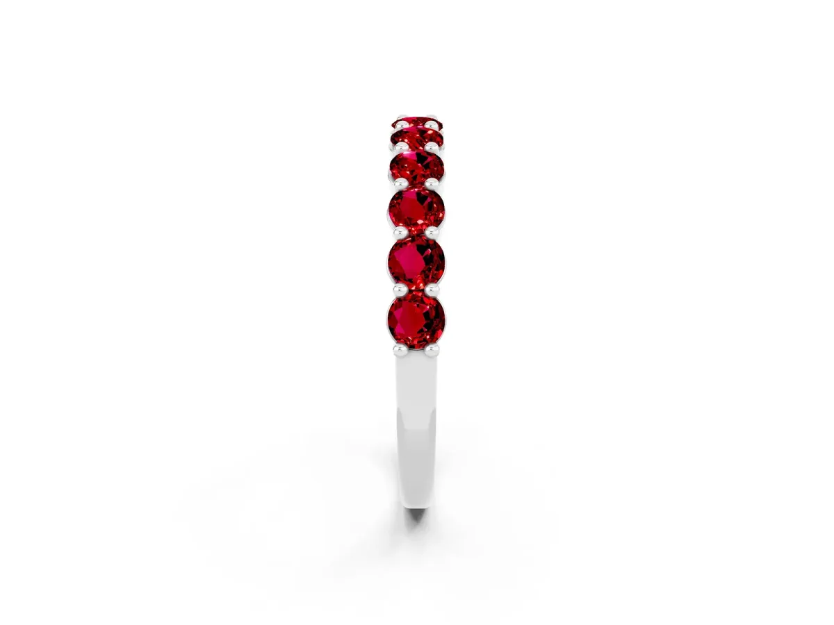Round Ruby Half Eternity Band with Prong Setting Platinum