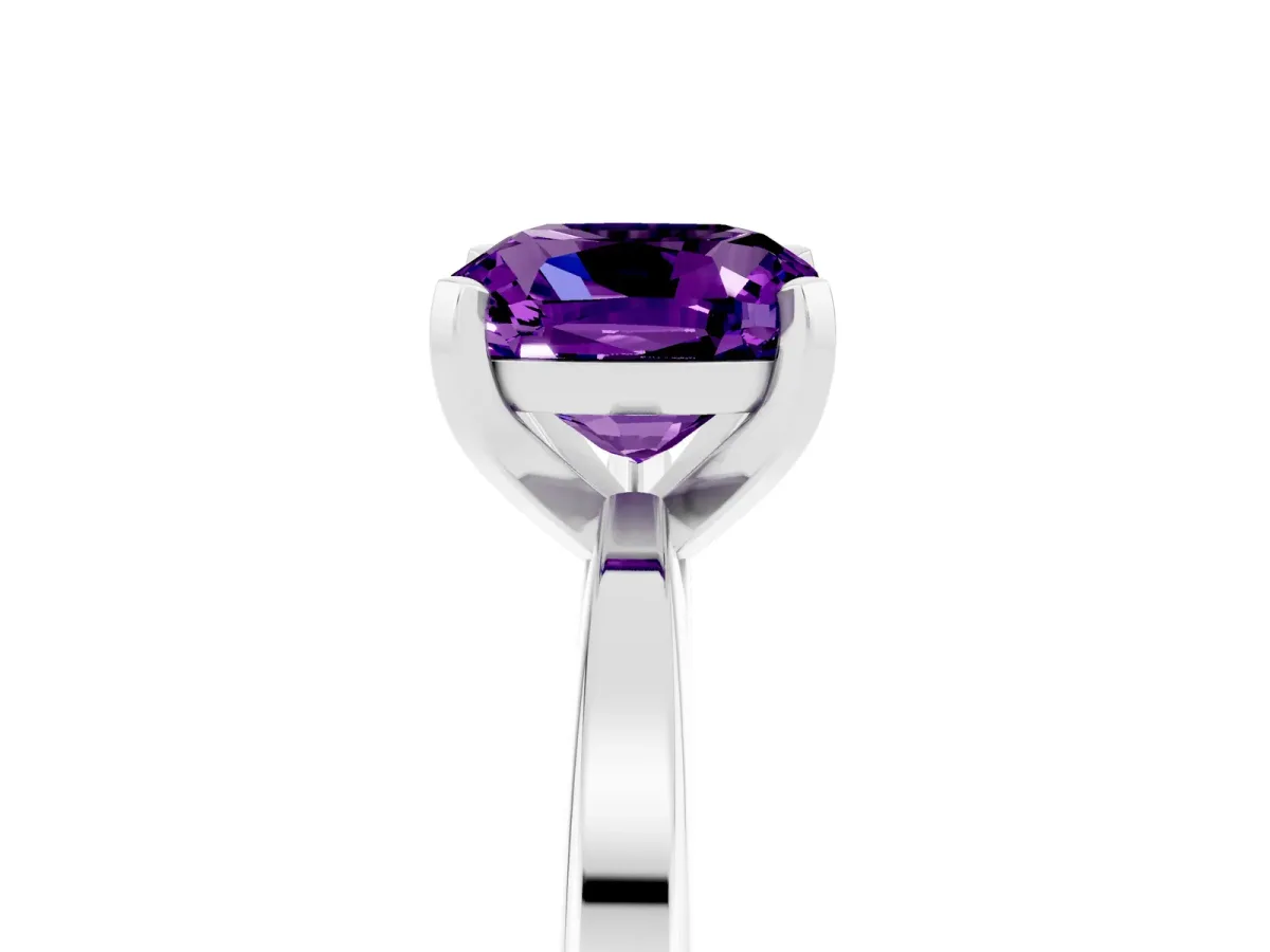 Cushion Cut Amethyst Solitaire Engagement Ring with Classic Band and Four-Prong Setting White gold