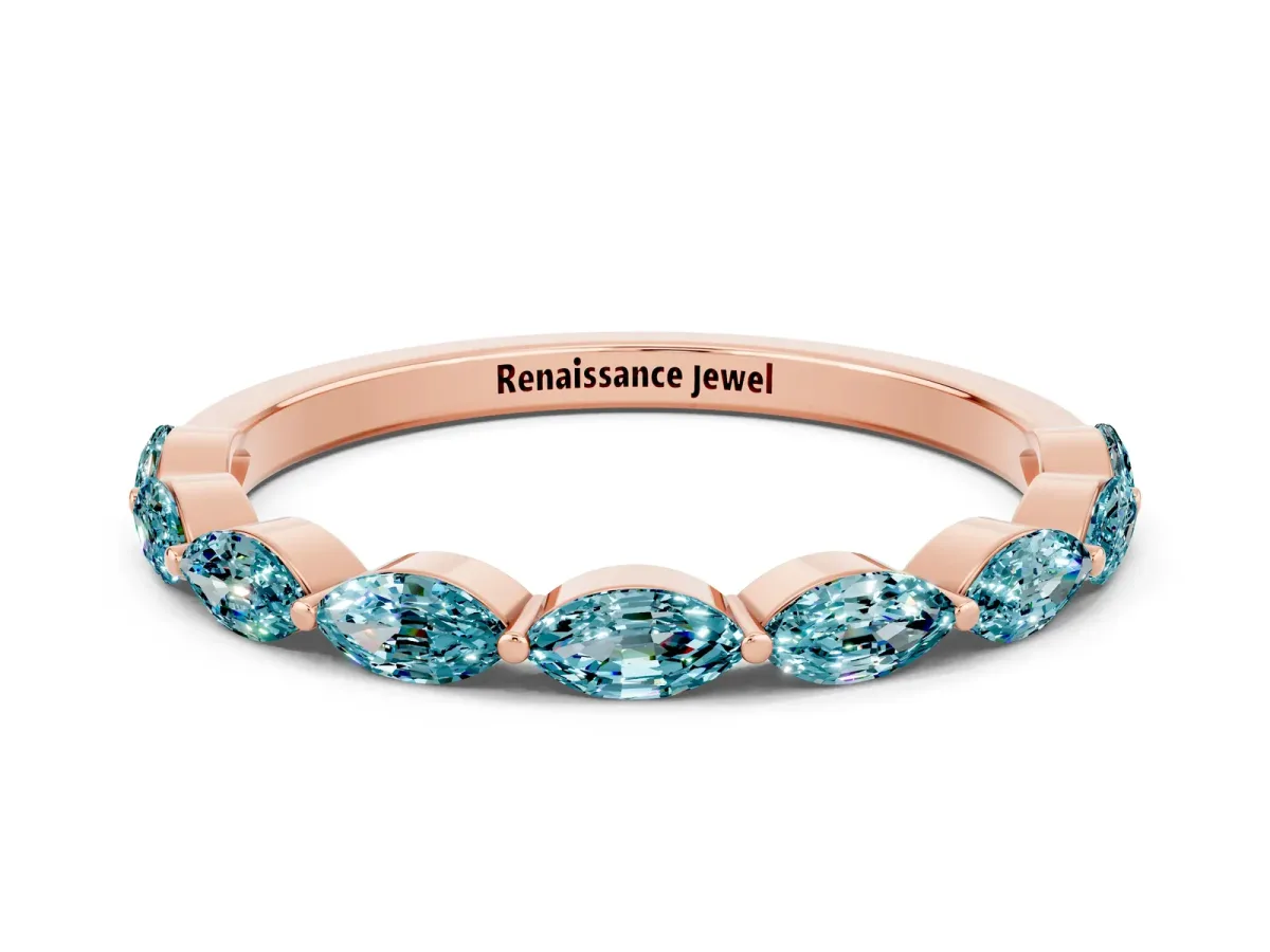 Marquise Blue Topaz Half Eternity Band with Prong Setting Rose gold