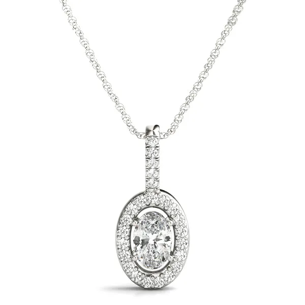 Oval Halo Diamond Pendant with Pavé Setting Silver