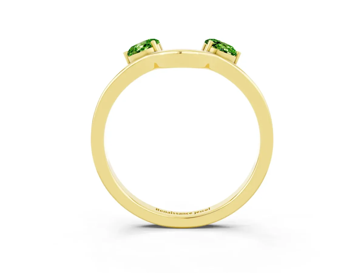 Dual Round Peridot Open Band Ring with Prong Setting Yellow gold