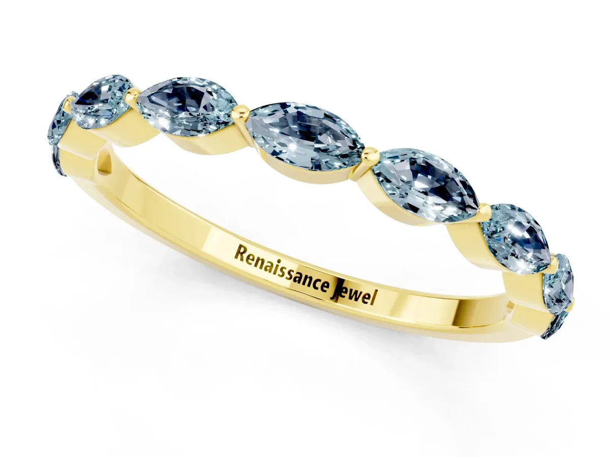 Marquise Aquamarine Half Eternity Band with Prong Setting Yellow gold