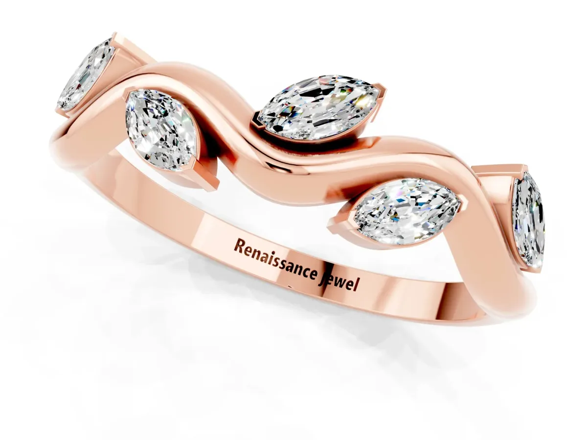 Marquise Moissanite Twisted Band with Prong Setting Rose gold