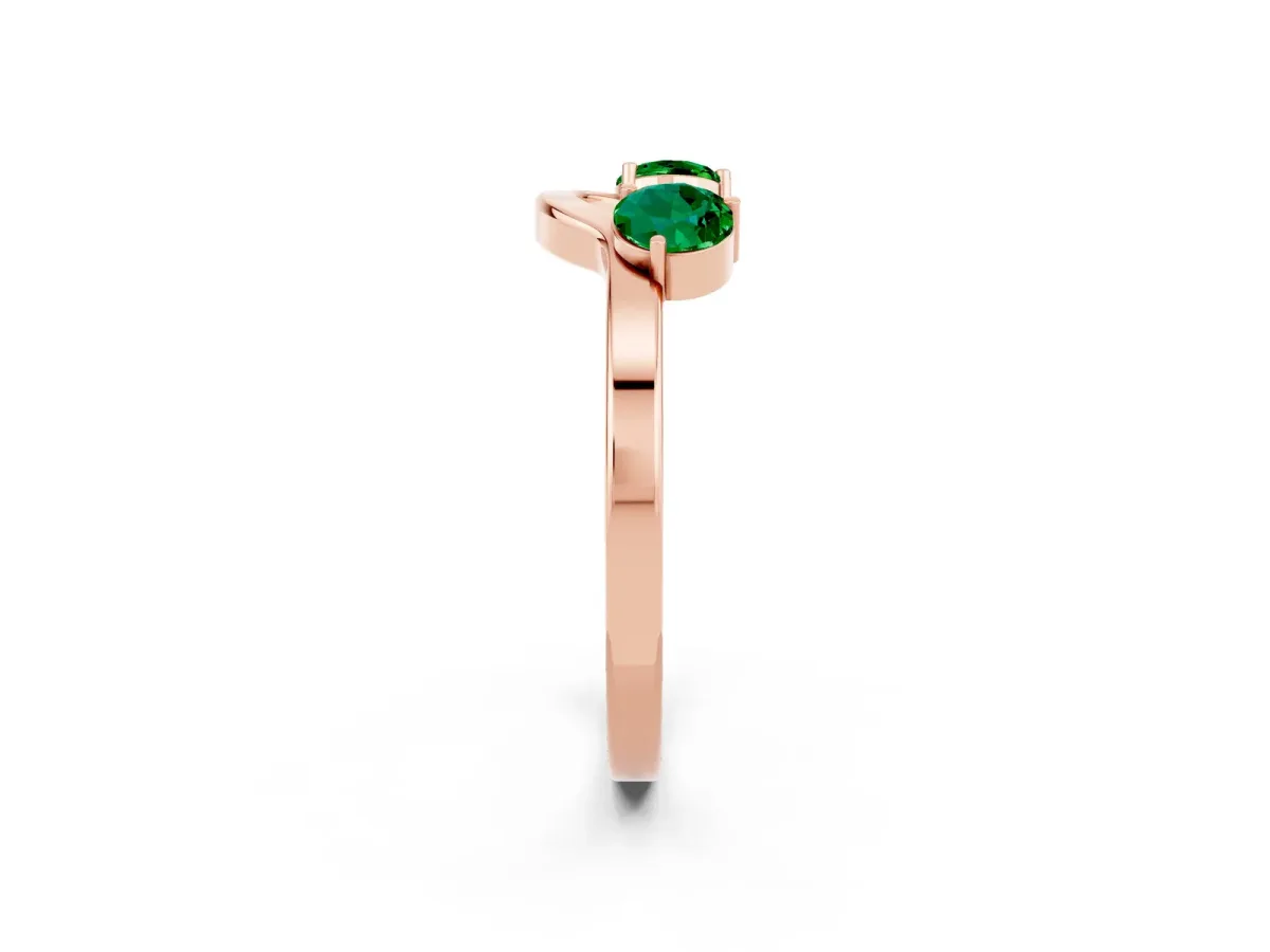 Dual Round Emerald Open Band Ring with Prong Setting Rose gold