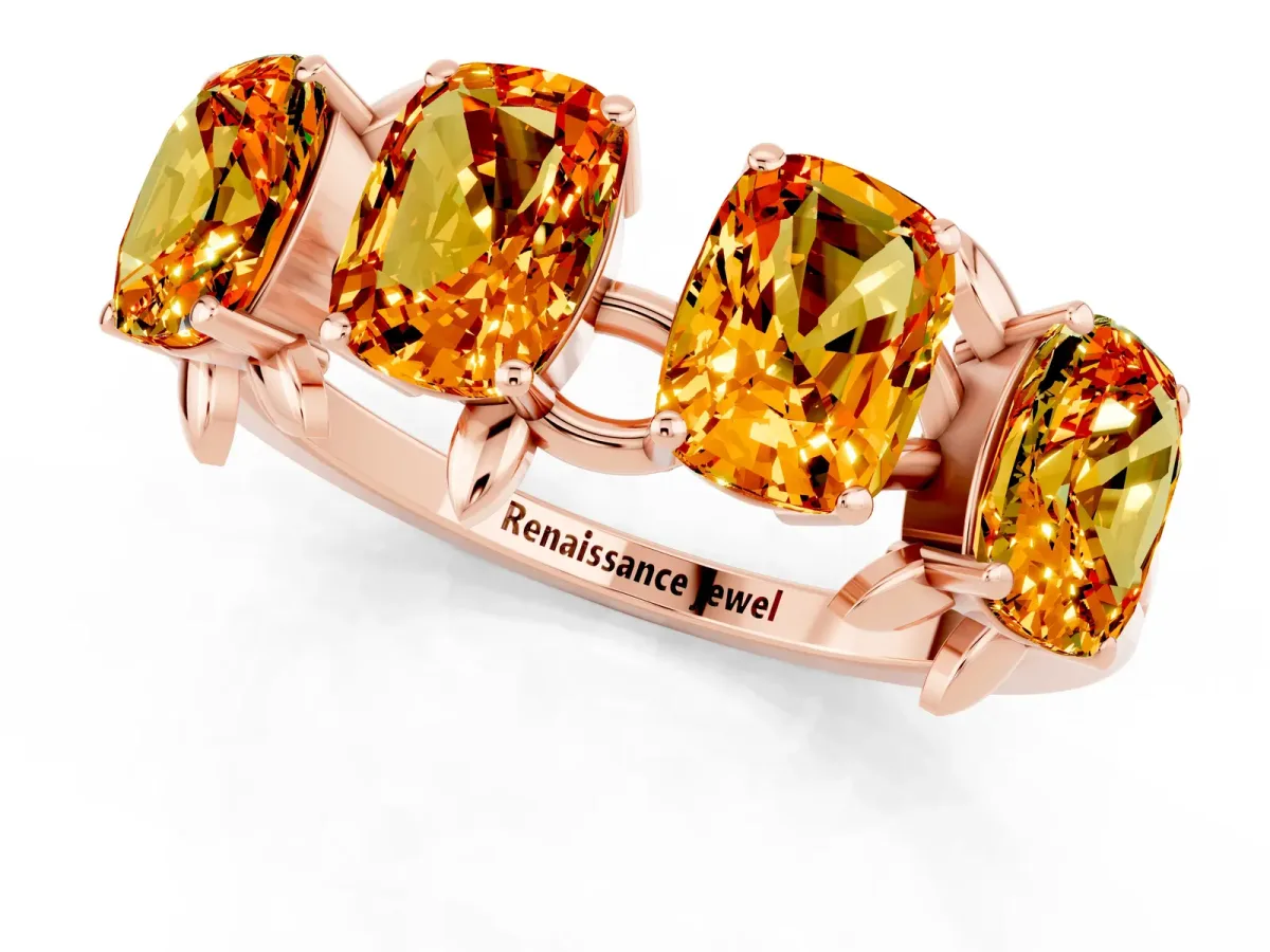 Emerald Cut Citrine Prong-Set Half Eternity Band Rose gold
