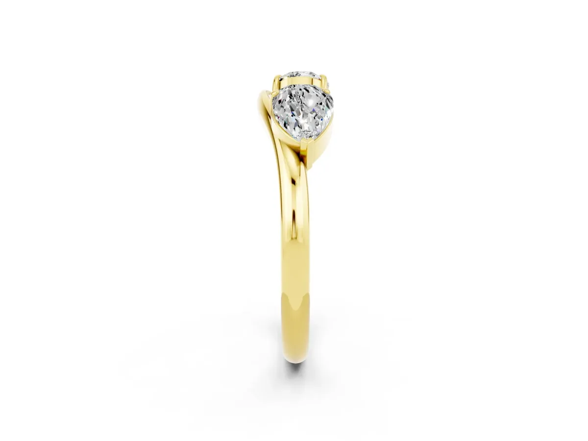 Two-Stone Pear Moissanite Bypass Ring with Prong Setting Yellow gold