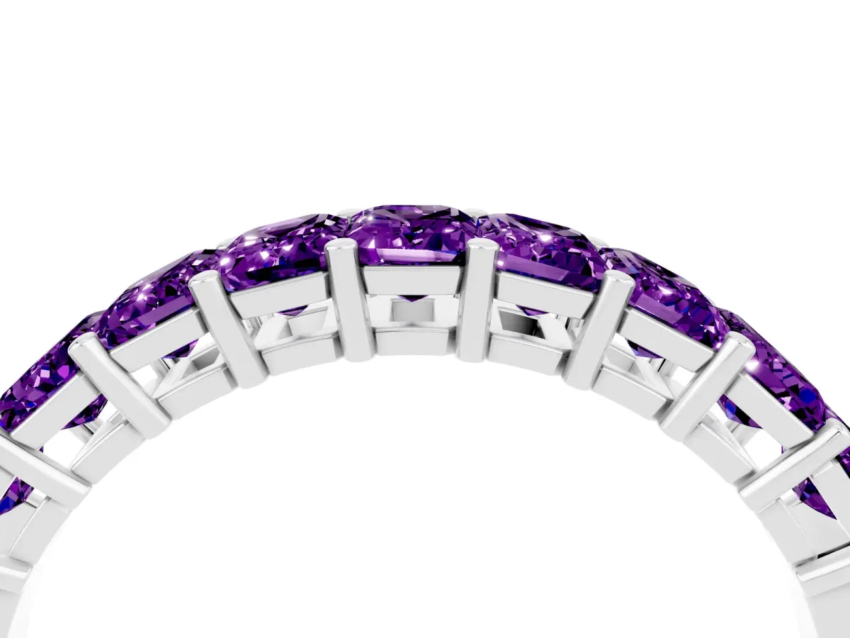 Emerald Cut Amethyst Prong-Set Eternity Band Platinum