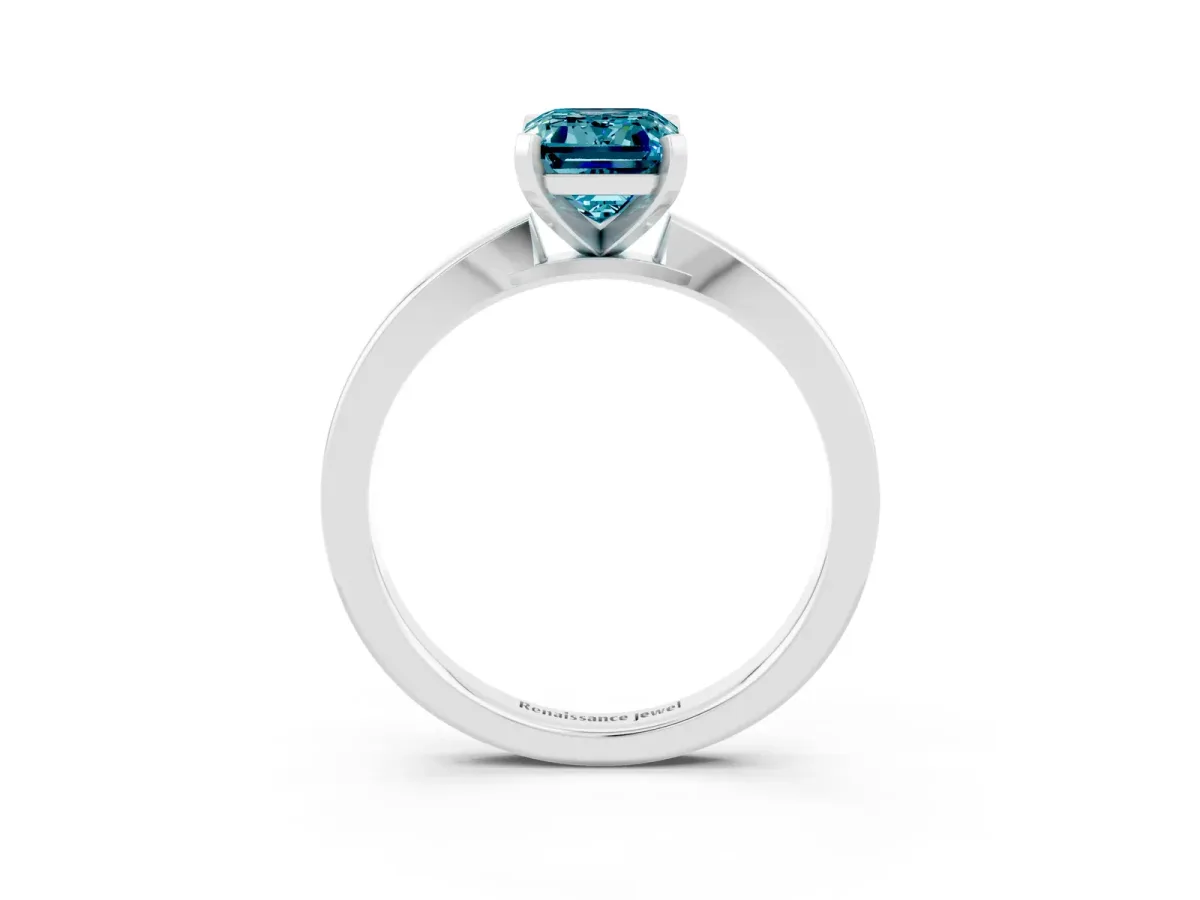 Emerald Cut Blue Topaz Solitaire Engagement Ring with Classic Band and Four-Prong Setting Platinum