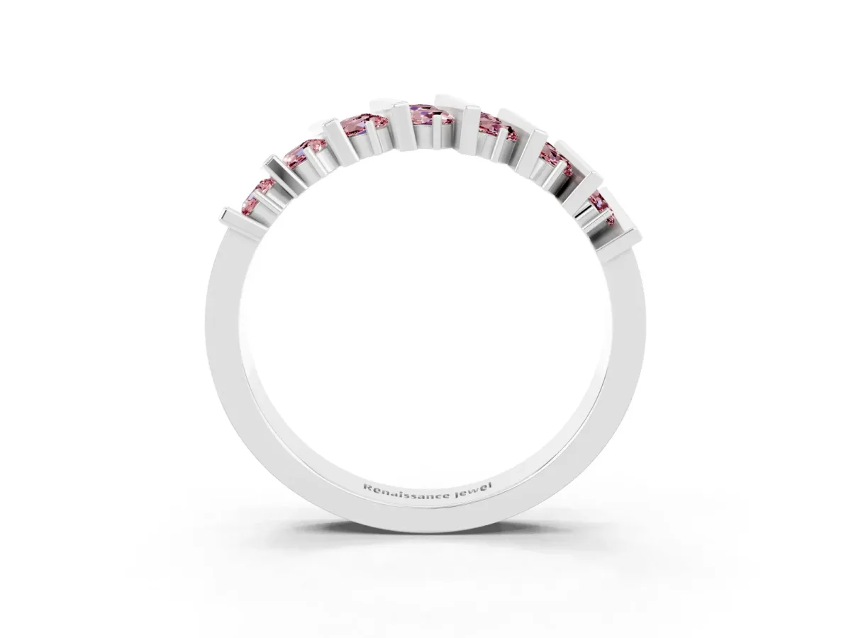Channel Set Round Morganite Anniversary Band with Vertical Prongs Silver