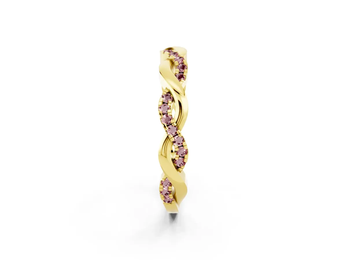 Round Morganite Twist Eternity Band with Pavé Setting Yellow gold