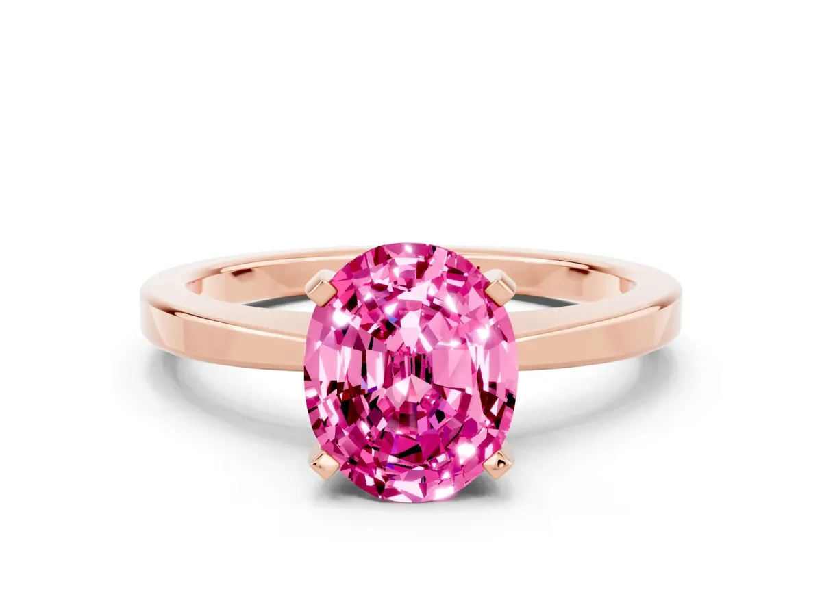 Oval Cut Pink Sapphire Solitaire Engagement Ring with Classic Band and Four-Prong Setting Rose gold