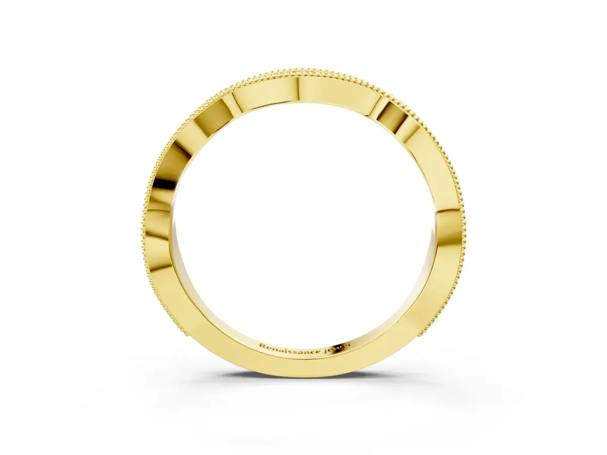 Milgrain Diamond Marquise Curved Band with Pavé Setting Yellow gold