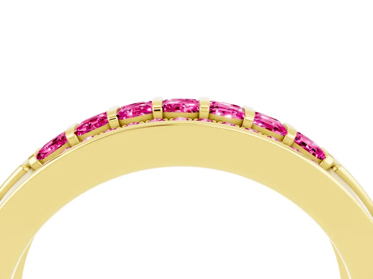 Bar-Set Princess Cut Pink Sapphire Pavé Band Yellow gold