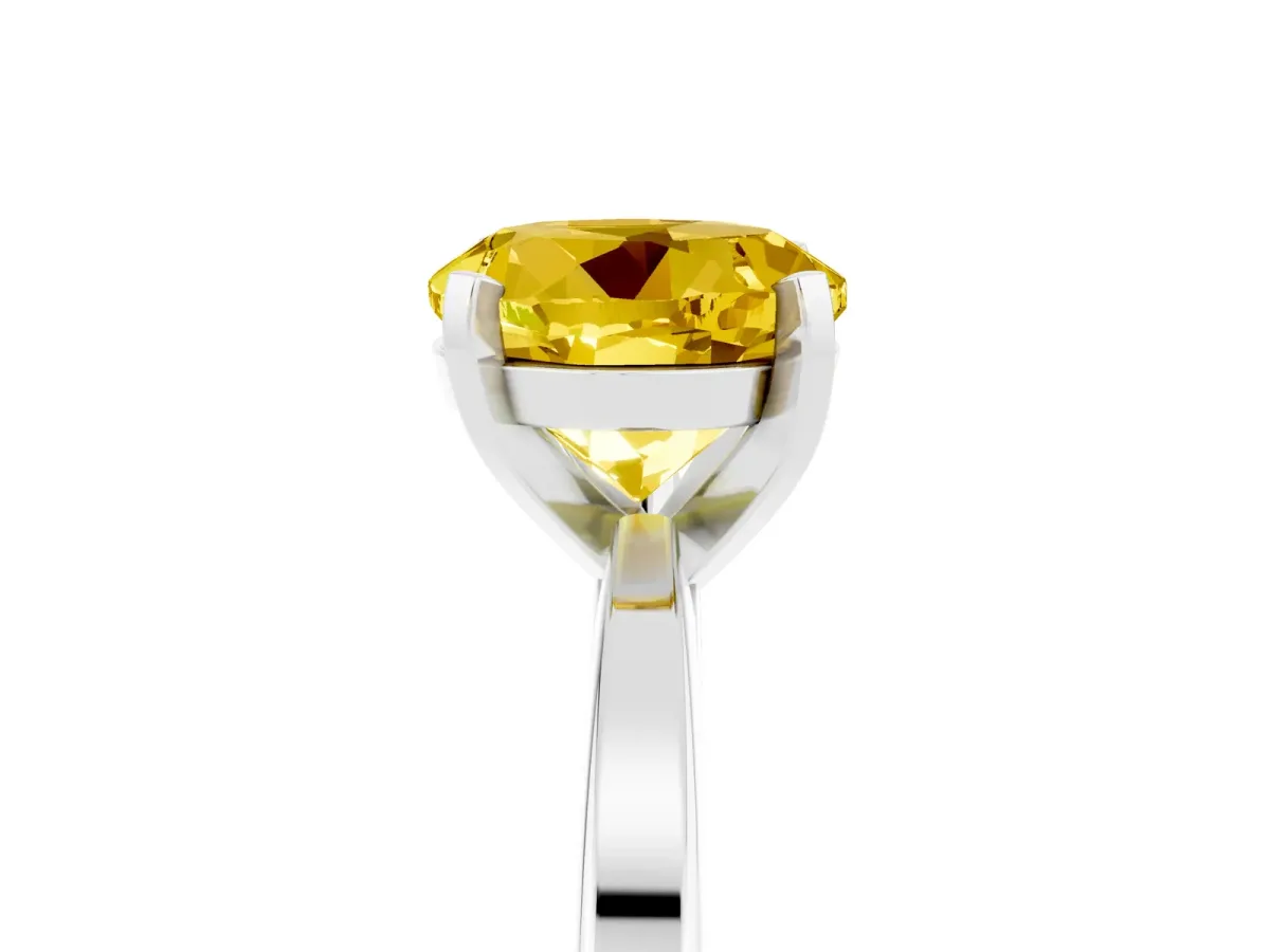 Round Cut Yellow Sapphire Solitaire Engagement Ring with Classic Band and Four-Prong Setting Silver