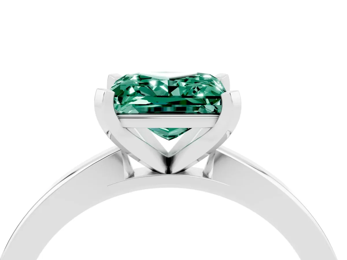 Princess Cut Green Sapphire Solitaire Engagement Ring with Classic Band and Four-Prong Setting Silver