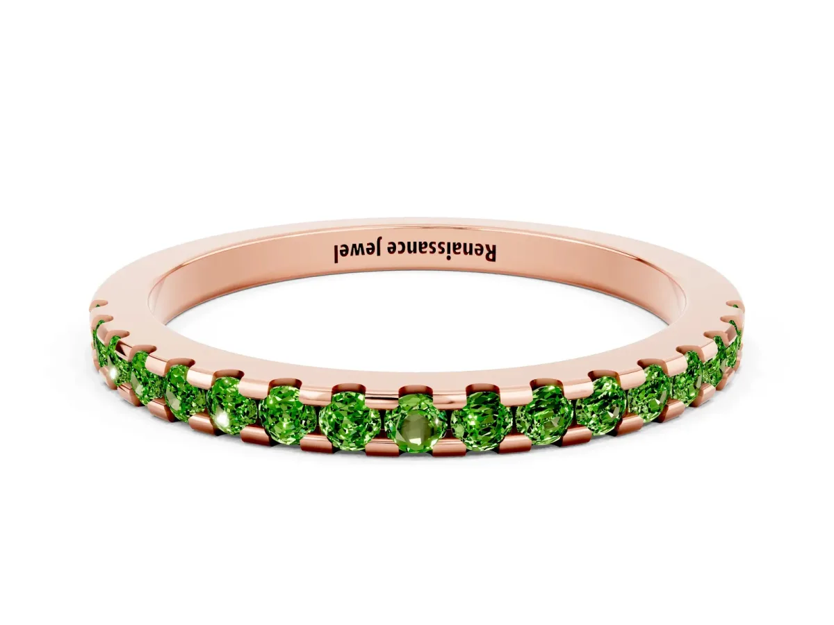 Round Peridot Pavé Set Eternity Band with Micro Prong Setting Rose gold